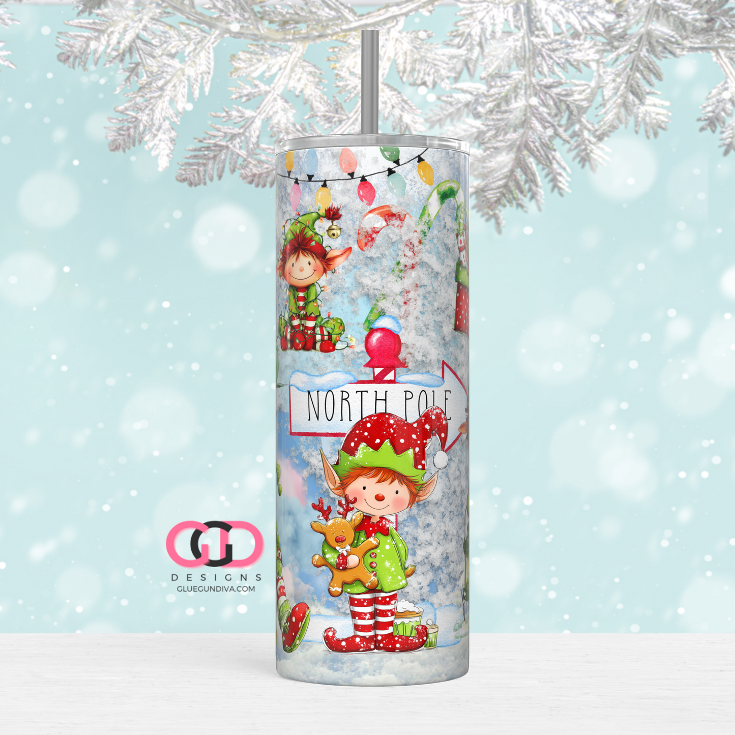 Frosty Elves -  Digital tumbler wrap for 20 oz skinny straight tumbler