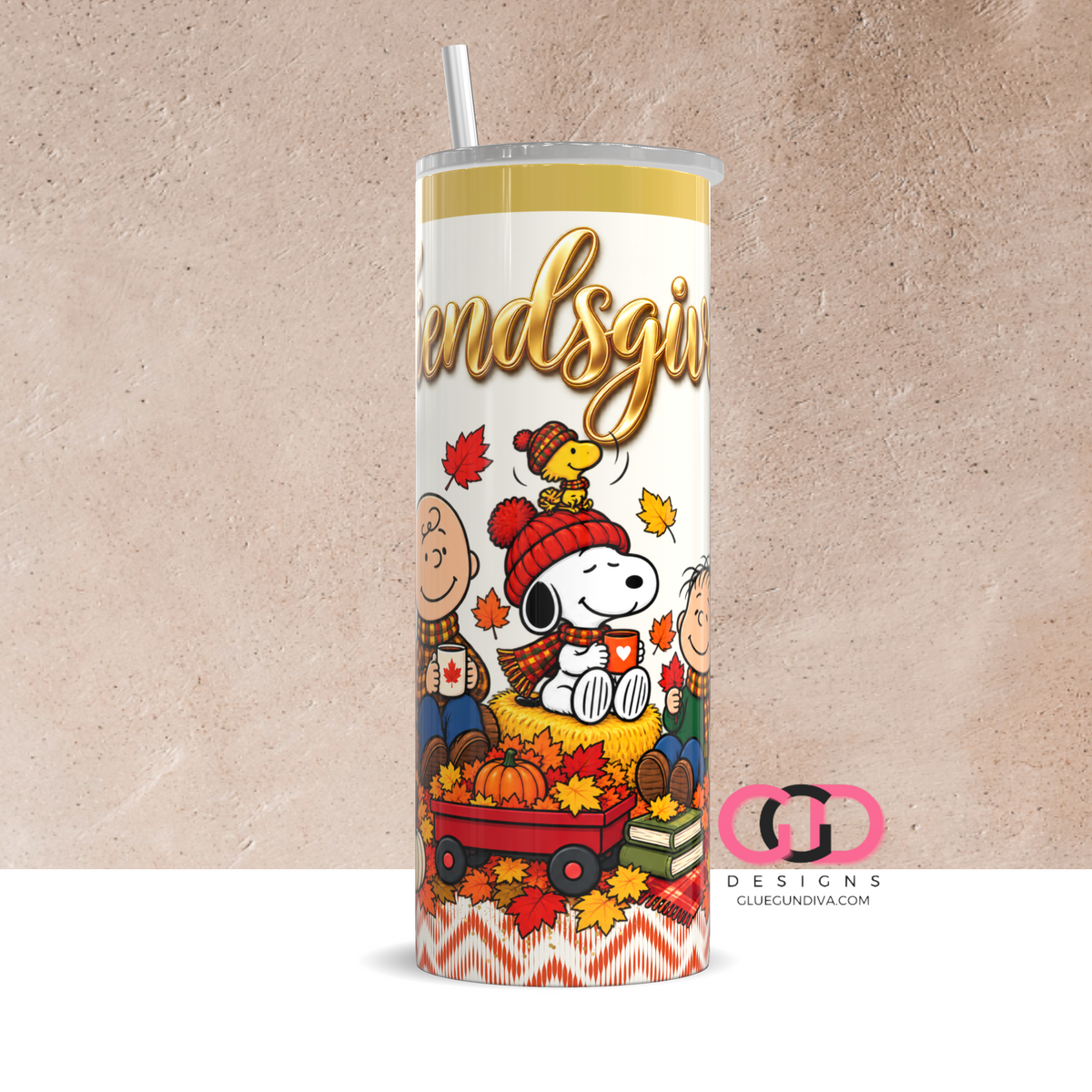 Friendsgiving Fall -  Digital tumbler wrap for 20 oz skinny straight tumbler