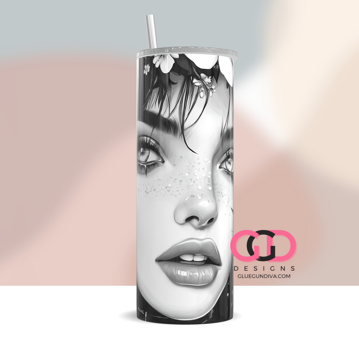 Black and White Beauty - Digital tumbler wrap for 20 oz skinny straight tumbler
