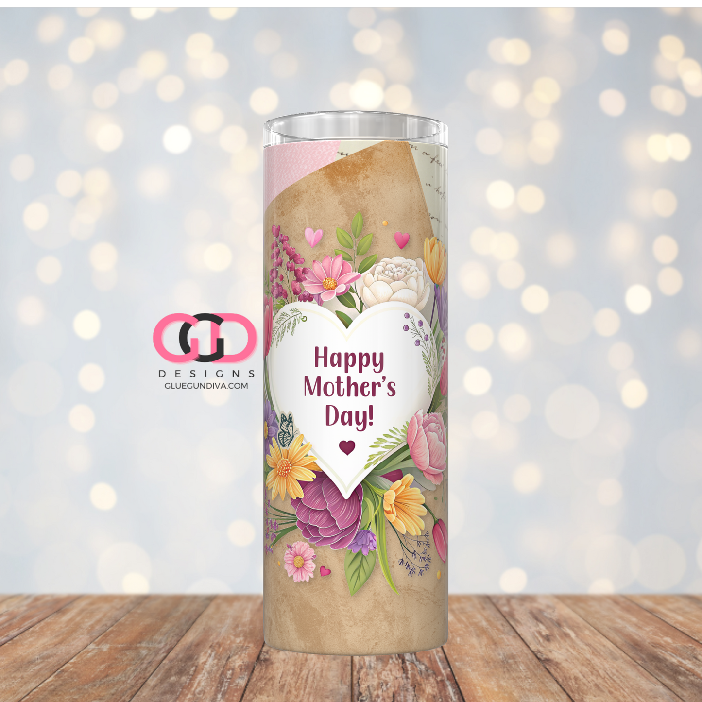 Happy Mother's Day Paper Collage -   Digital tumbler wrap for 20 oz skinny straight tumbler
