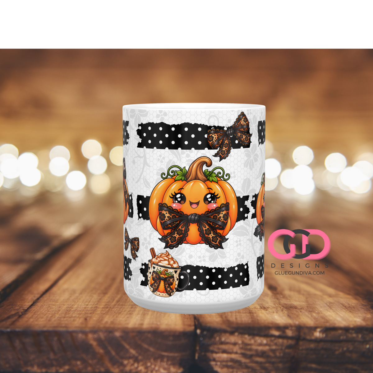 Lacy Pumpkin Latte - Digital mug wrap for 11 and 15 oz