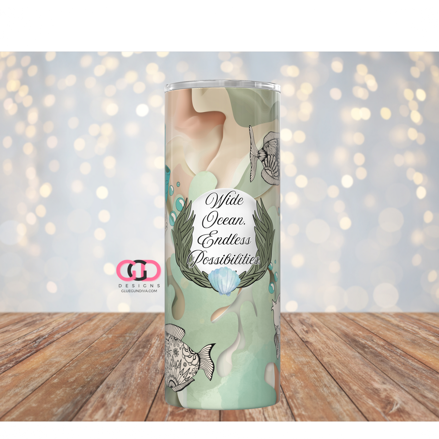 Wide Ocean Endless Possibilities -  Digital tumbler wrap for 20 oz skinny straight tumbler