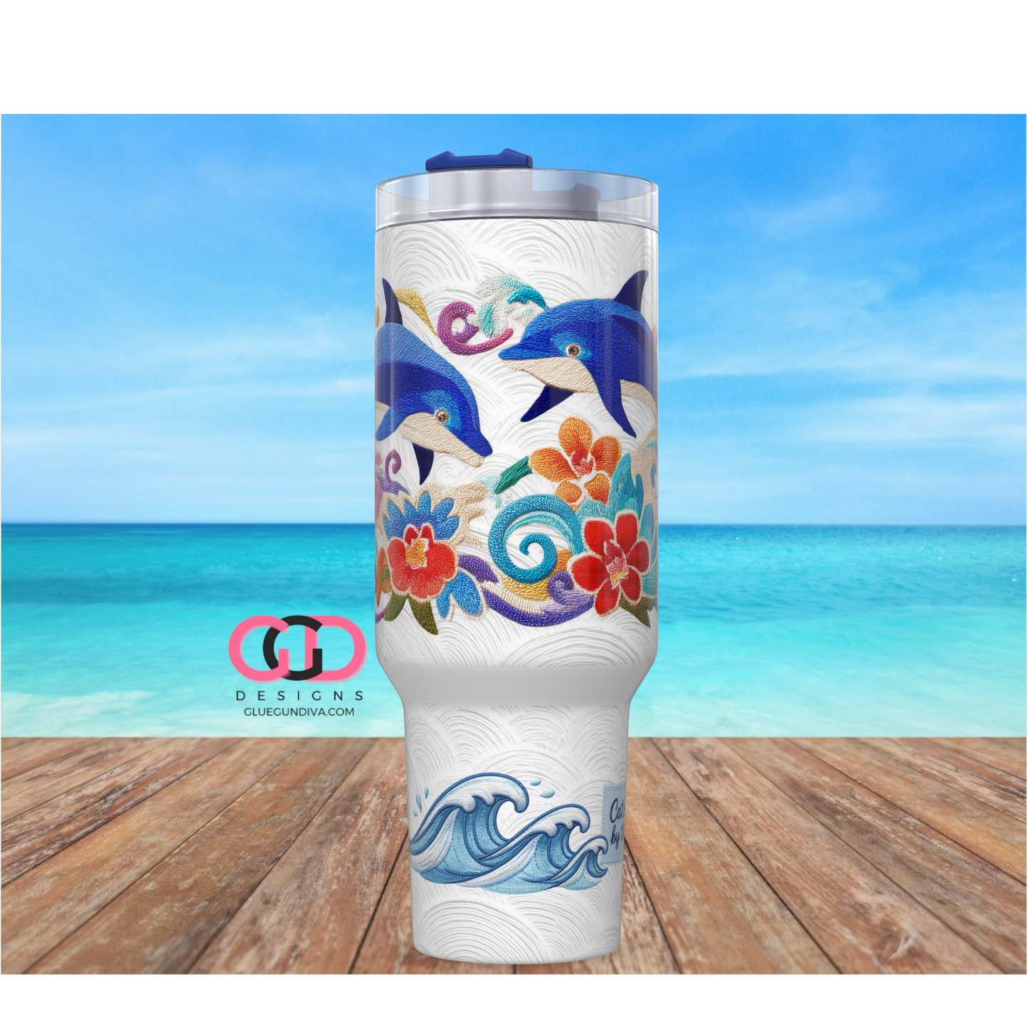 Embroidered Dolphins -   Digital tumbler wrap for 40 oz tumbler