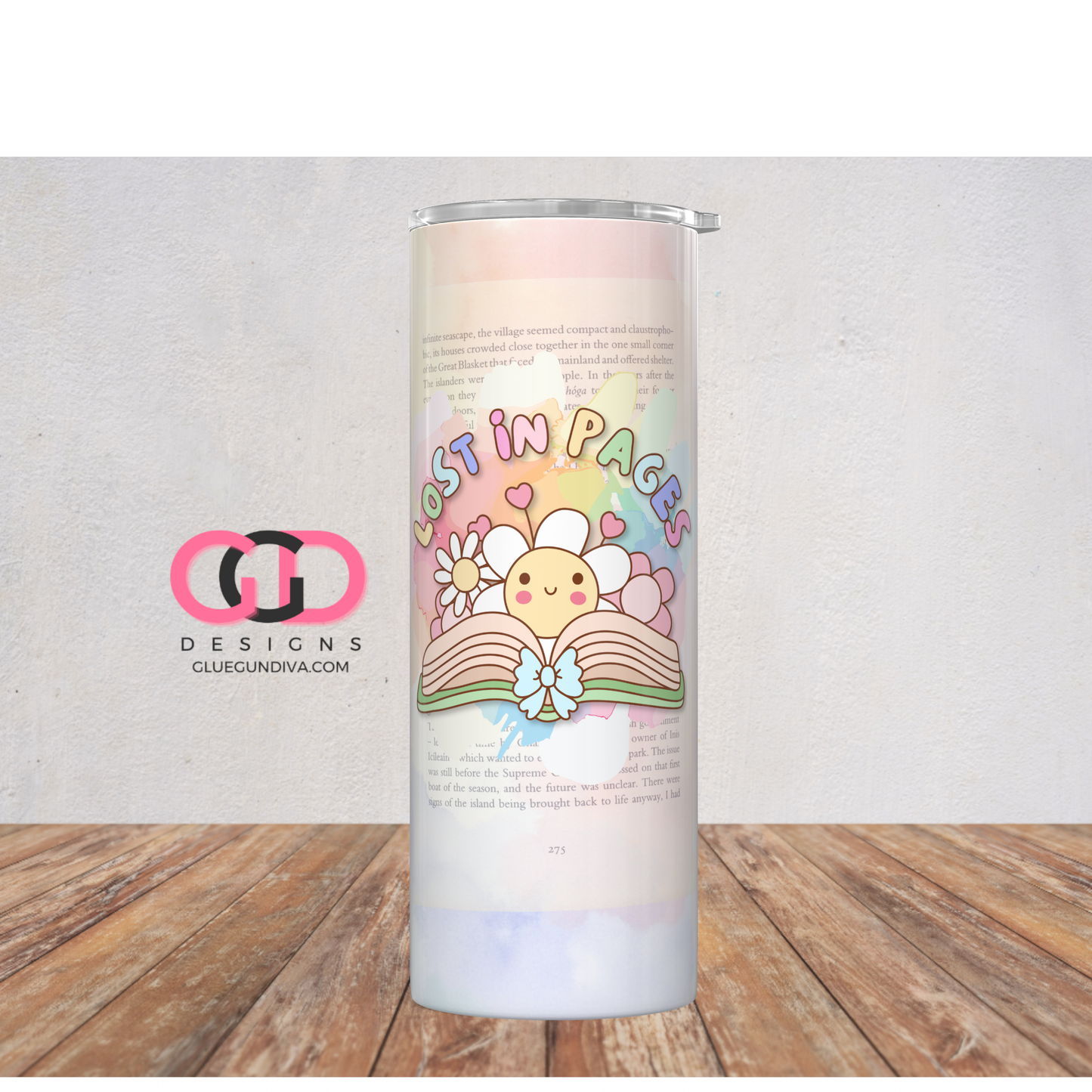 Lost In Pages Pastels -  Digital tumbler wrap for 20 oz skinny straight tumbler