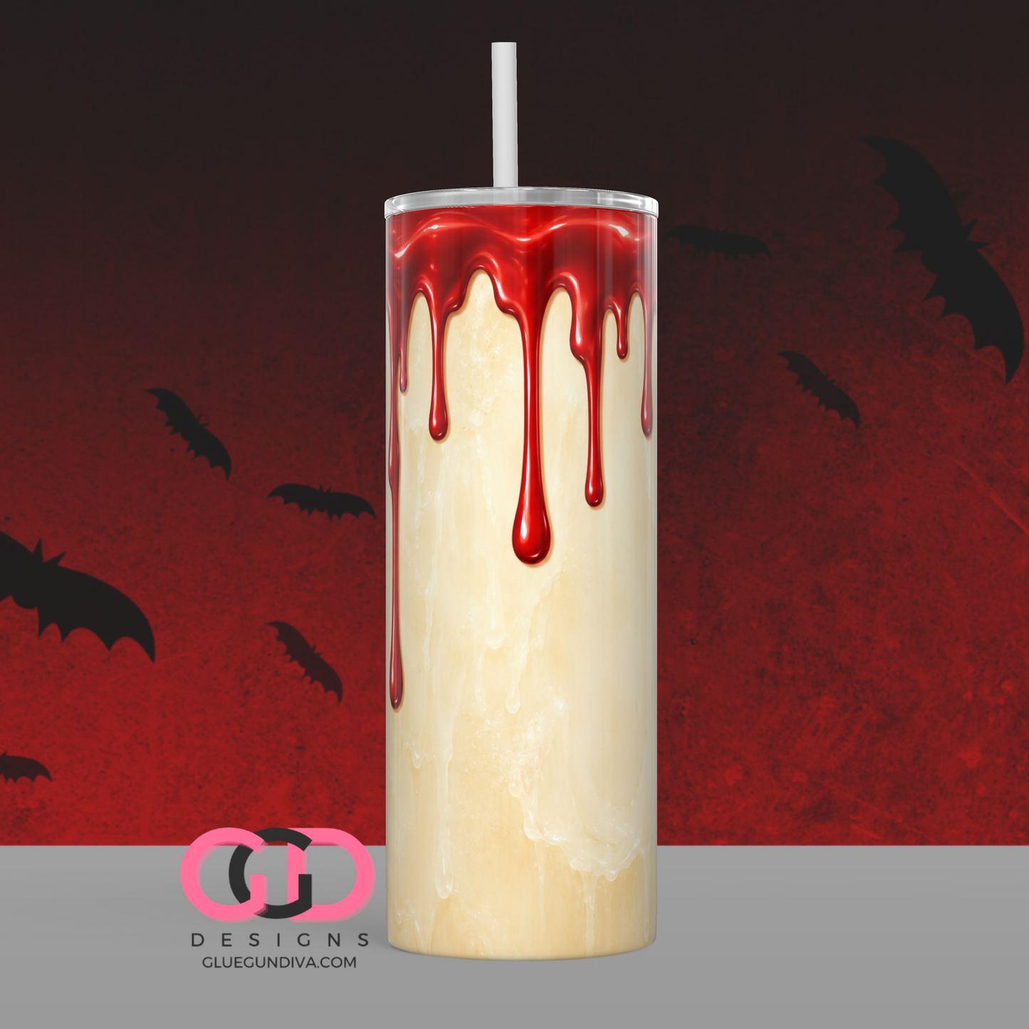 Halloween Wax Drip Candle Red and Ivory -  Digital tumbler wrap for 20 oz skinny straight tumbler