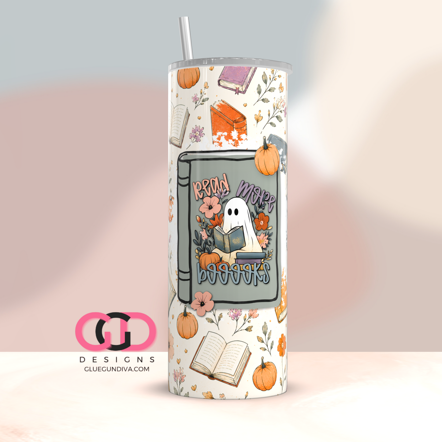 Read More Boooks Ghost -  Digital tumbler wrap for 20 oz skinny straight tumbler