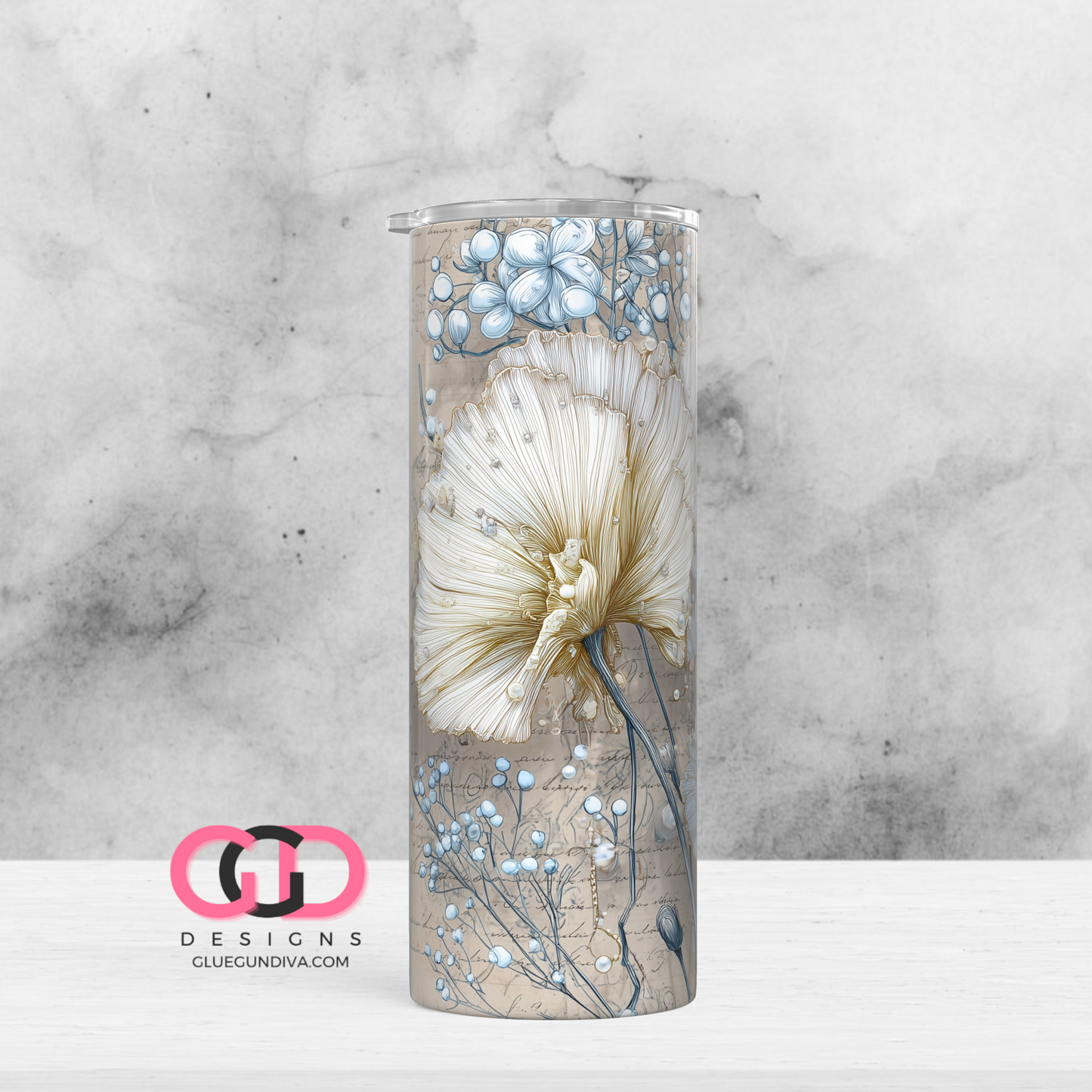 Creme Flowers Pearls Vintage -   Digital tumbler wrap for 20 oz skinny straight tumbler