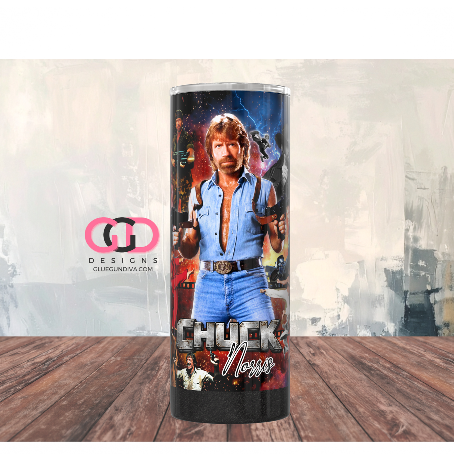 Chuck Norris Collage -  Digital tumbler wrap for 20 oz skinny straight tumbler