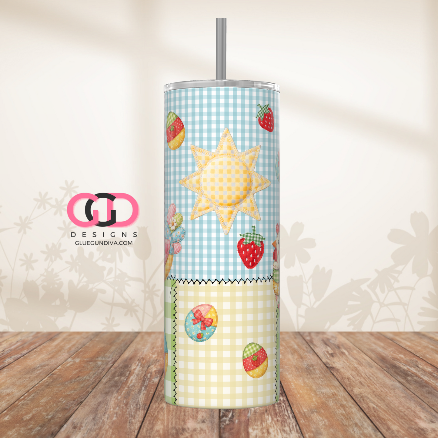 Patchwork Chicken -   Digital tumbler wrap for 20 oz skinny straight tumbler