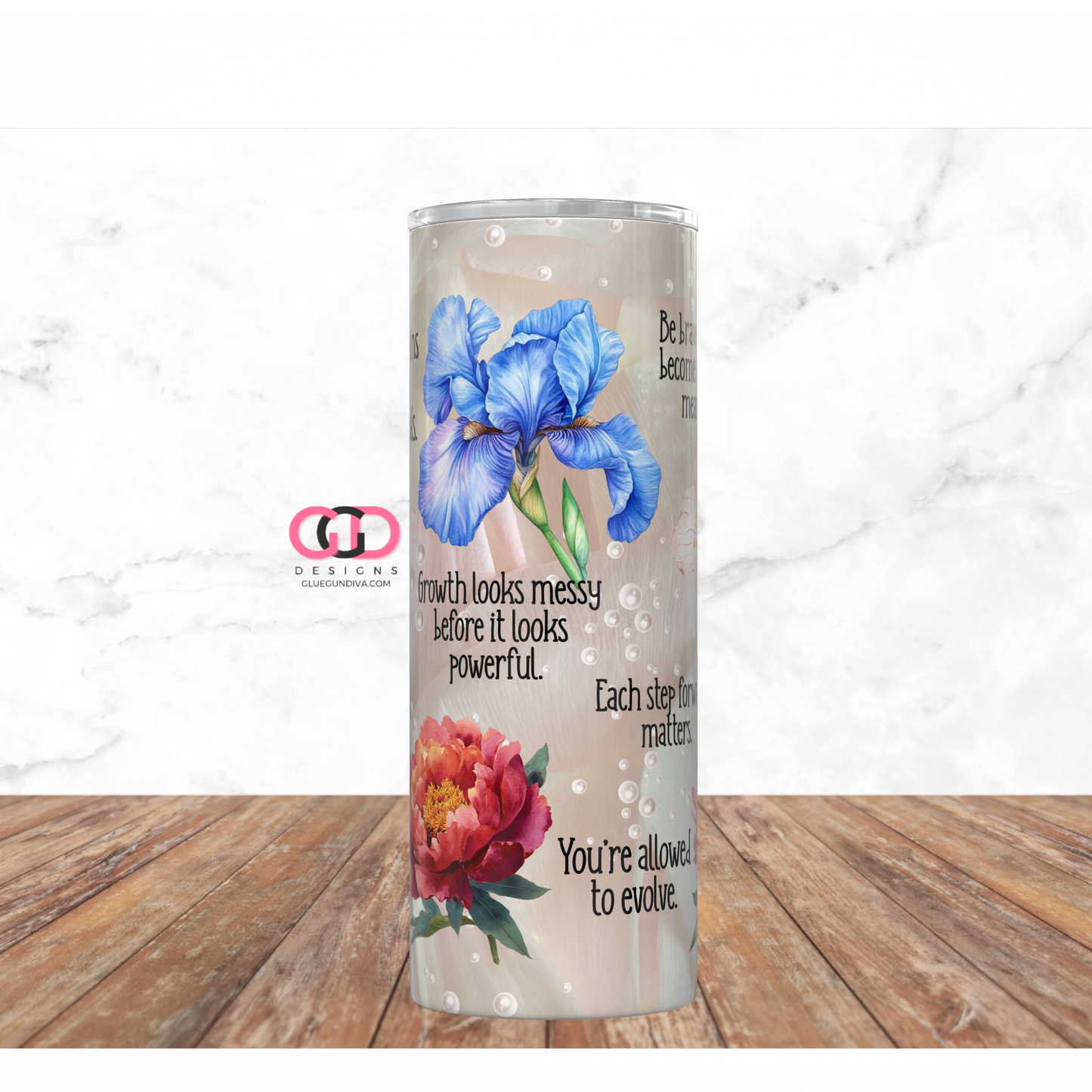 Change Affirmations Floral -   Digital tumbler wrap for 20 oz skinny straight tumbler