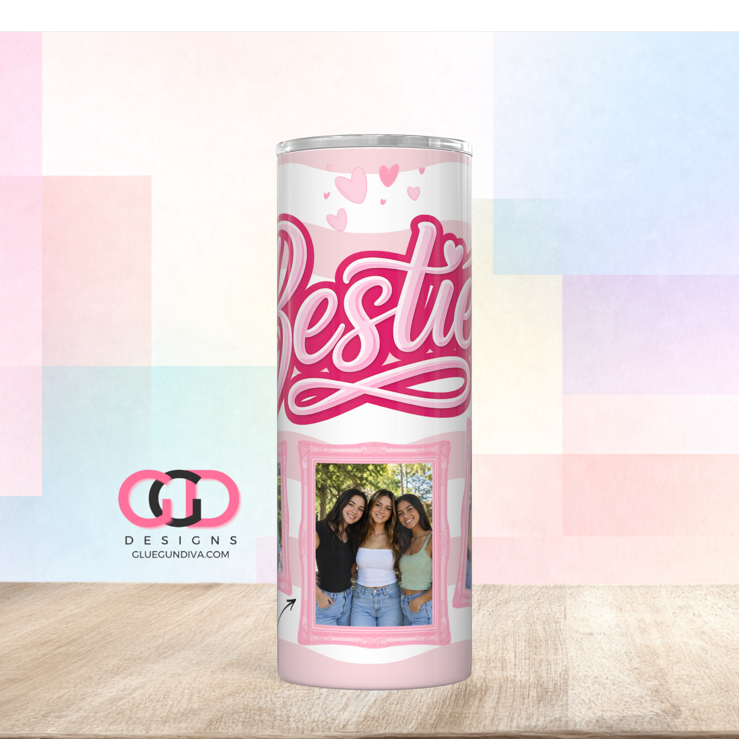 Besties in Pink -   Digital tumbler wrap for 20 oz skinny straight tumbler