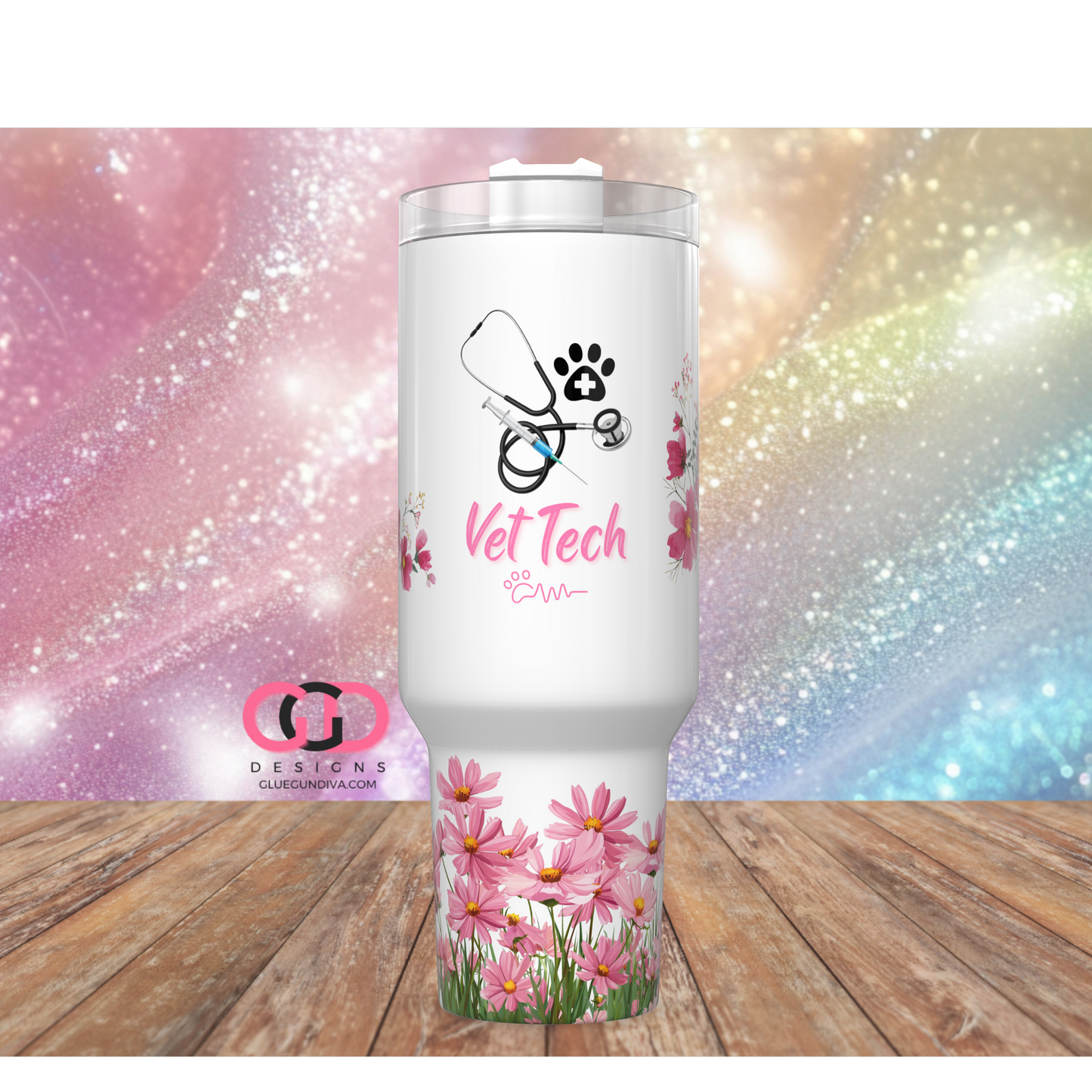 Vet Tech Floral -   Digital tumbler wrap for 40 oz tumbler