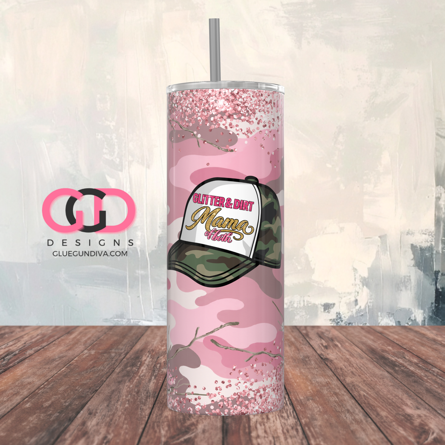 Camo Glitter and Dirt - Digital tumbler wrap for 20 oz skinny straight tumbler