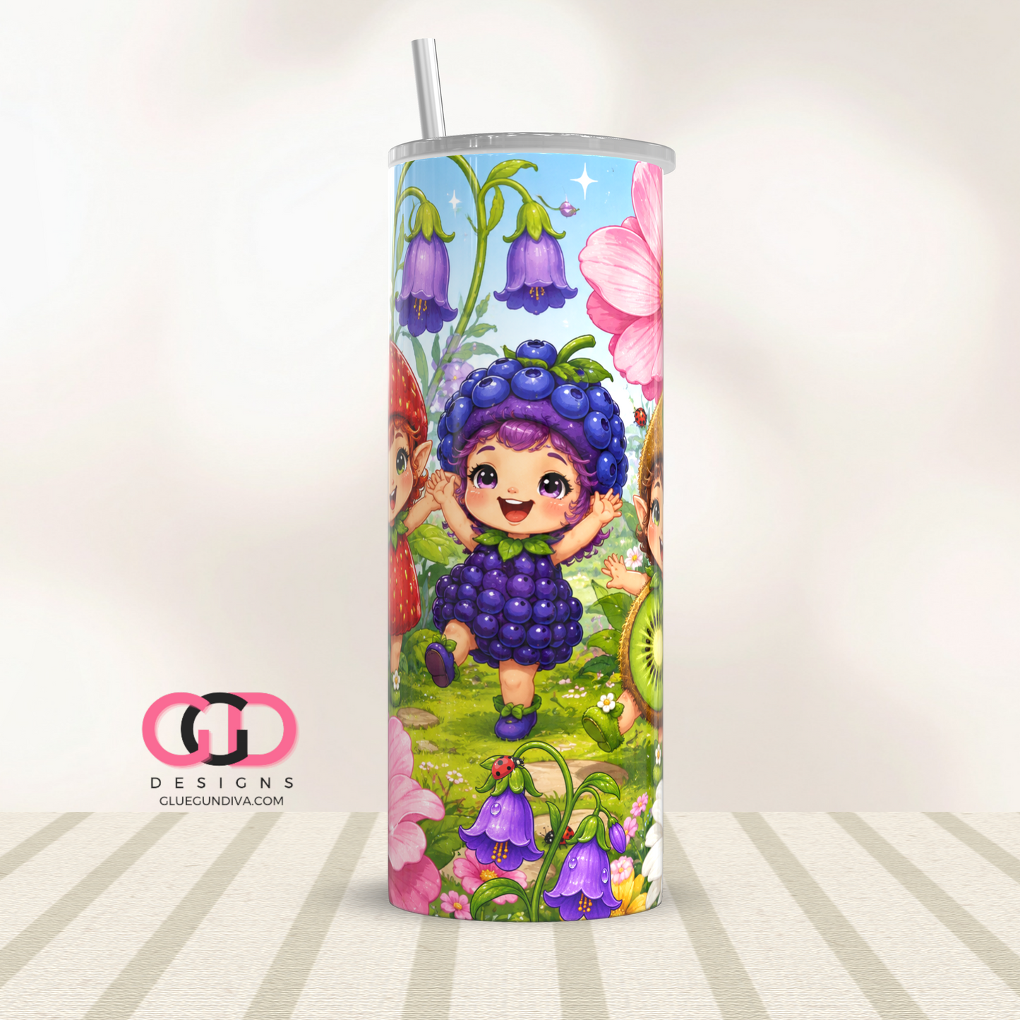 Sweet Fruit Fairies -  Digital tumbler wrap for 20 oz skinny straight tumbler