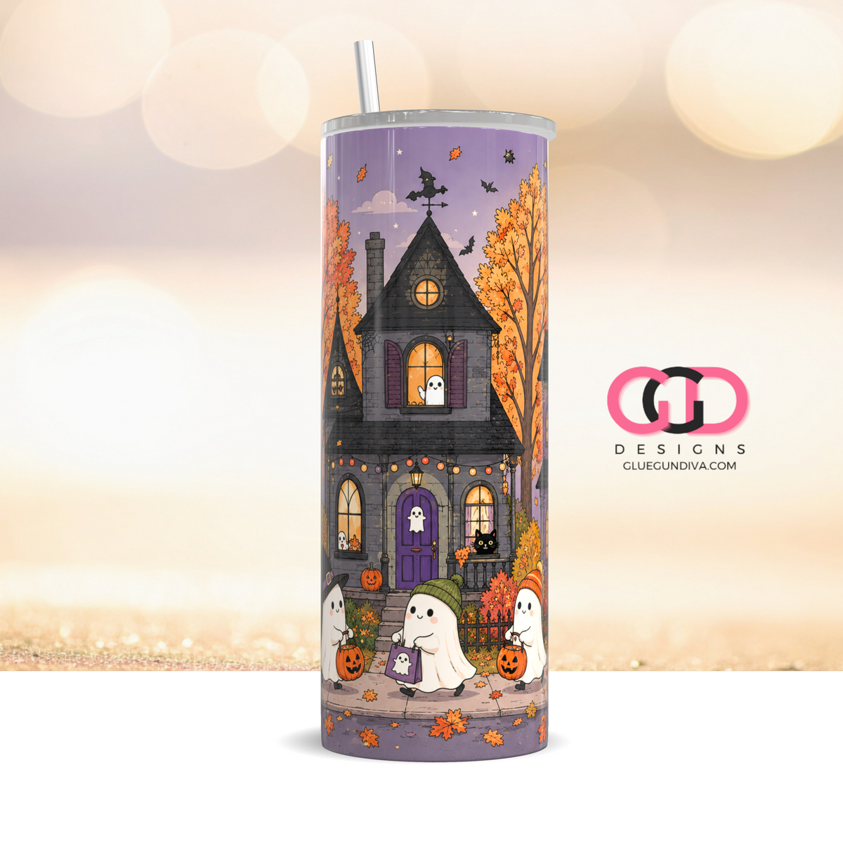 Trick or Treating Ghosts -  Digital tumbler wrap for 20 oz skinny straight tumbler