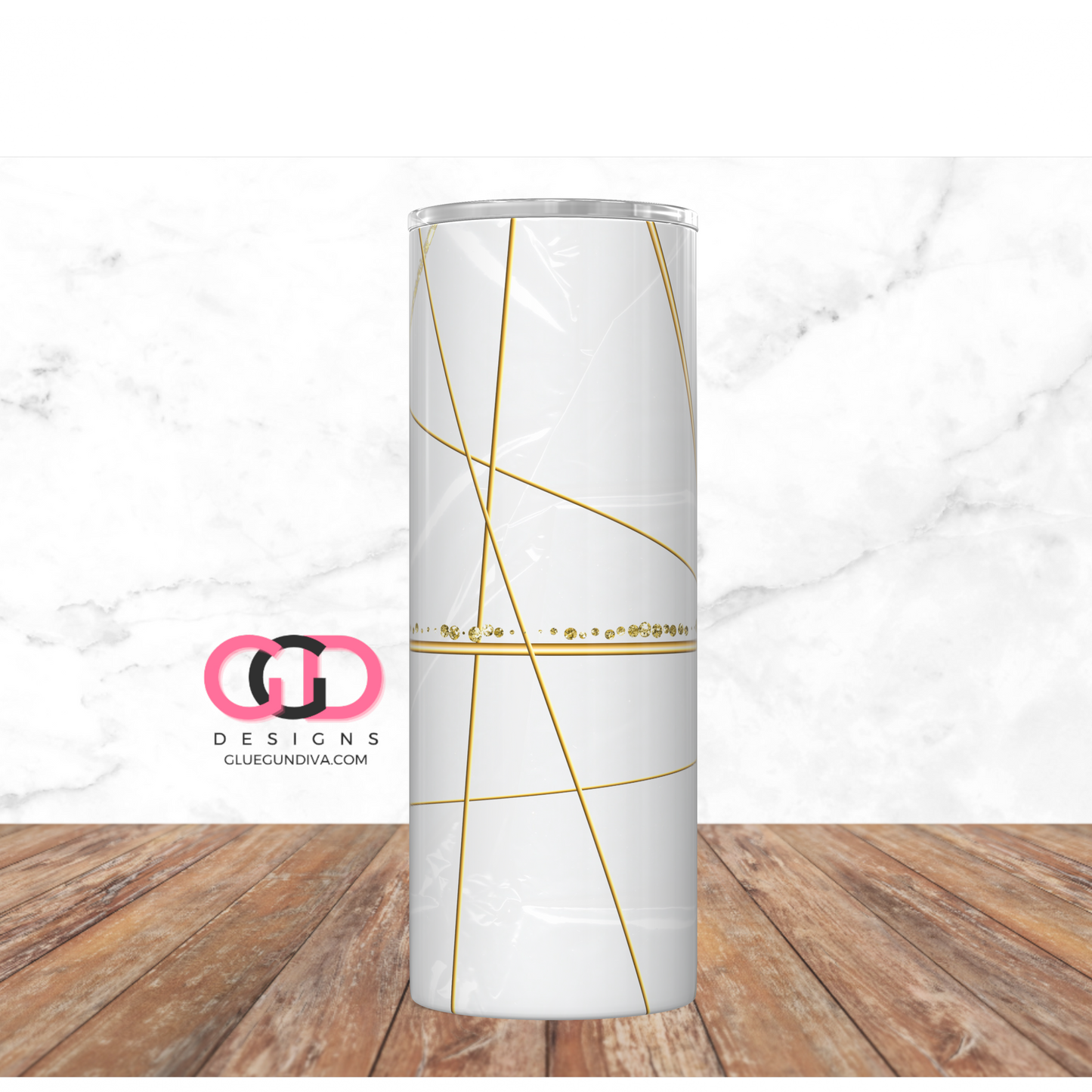 Gold Lines on White Plastic -   Digital tumbler wrap for 20 oz skinny straight tumbler