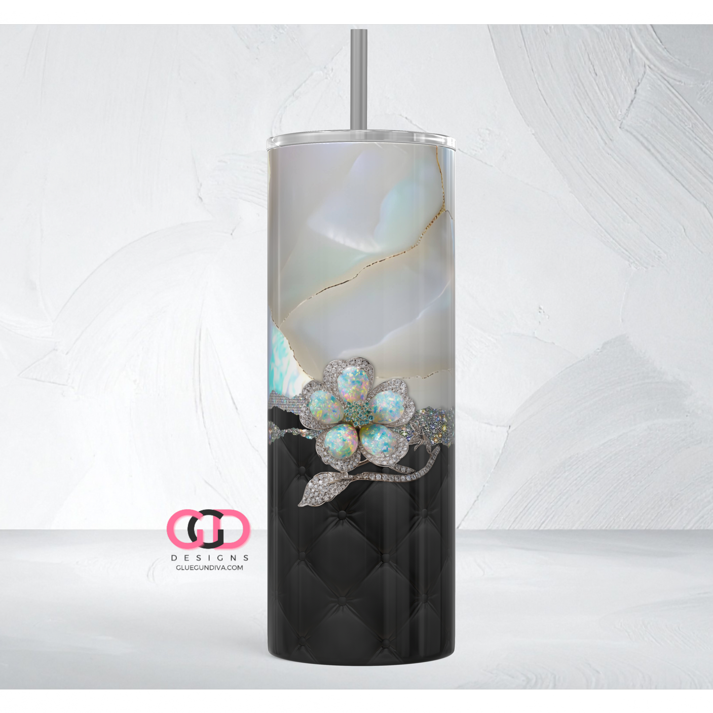 Opal and Tufted Flower -   Digital tumbler wrap for 20 oz skinny straight tumbler