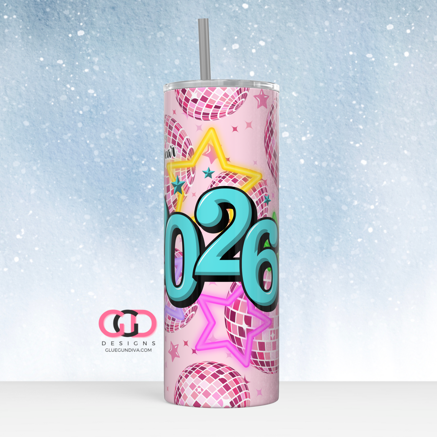 Happy New Year 2026 Disco -   Digital tumbler wrap for 20 oz skinny straight tumbler