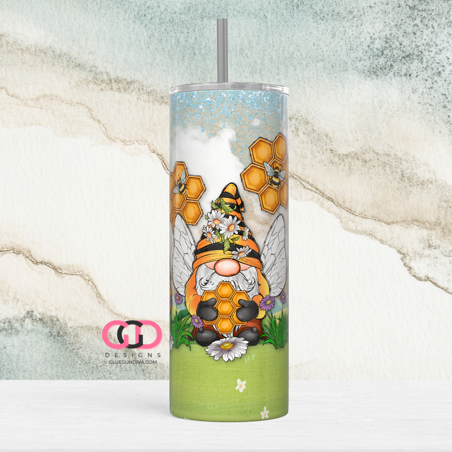 Sunflower Gnomes Paradise -  Digital tumbler wrap for 20 oz skinny straight tumbler