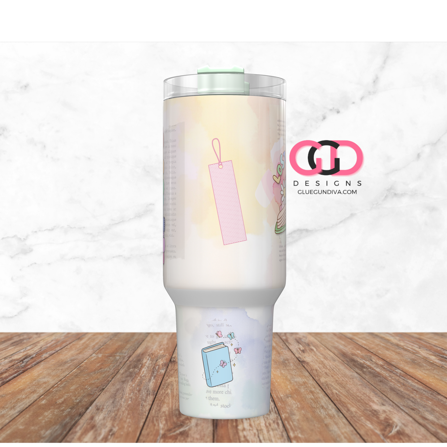Lost In Pages Pastels -   Digital tumbler wrap for 40 oz tumbler