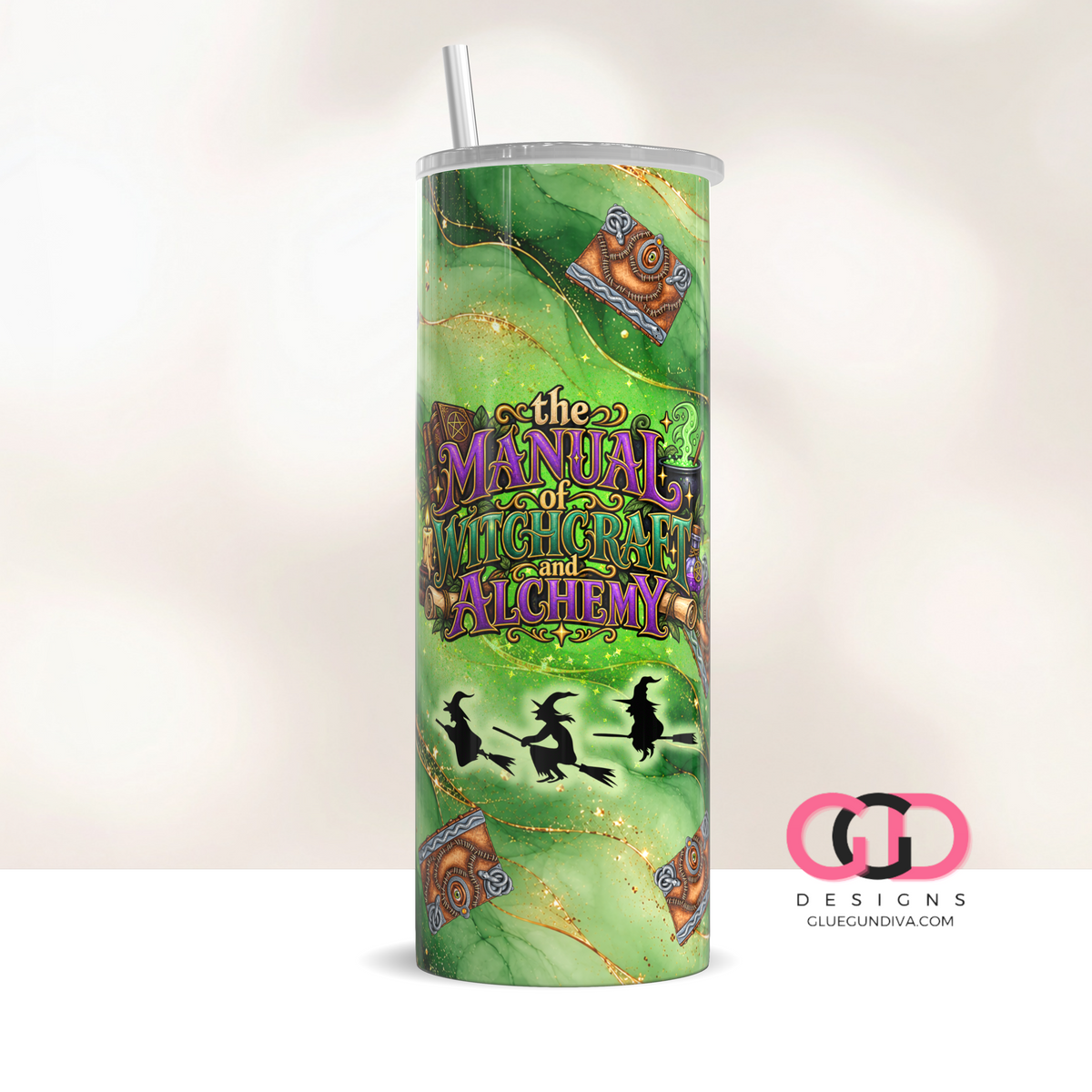 The Witchcraft Manual Leather - Digital tumbler wrap for 20 oz skinny straight tumbler