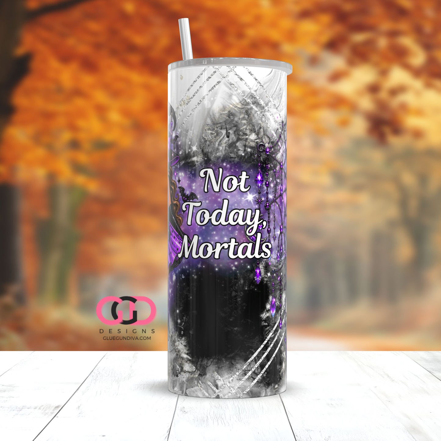 Not Today Mortals Brown Hair -  Digital tumbler wrap for 20 oz skinny straight tumbler