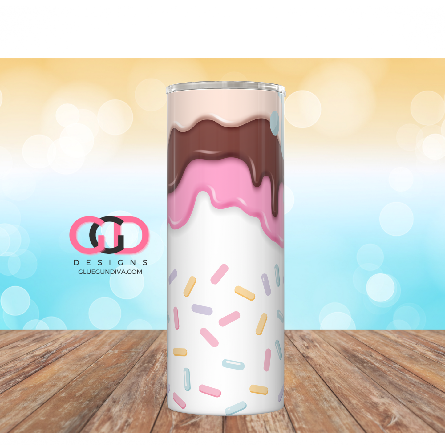 Ice Cream Drips and Sprinkles -   Digital tumbler wrap for 20 oz skinny straight tumbler
