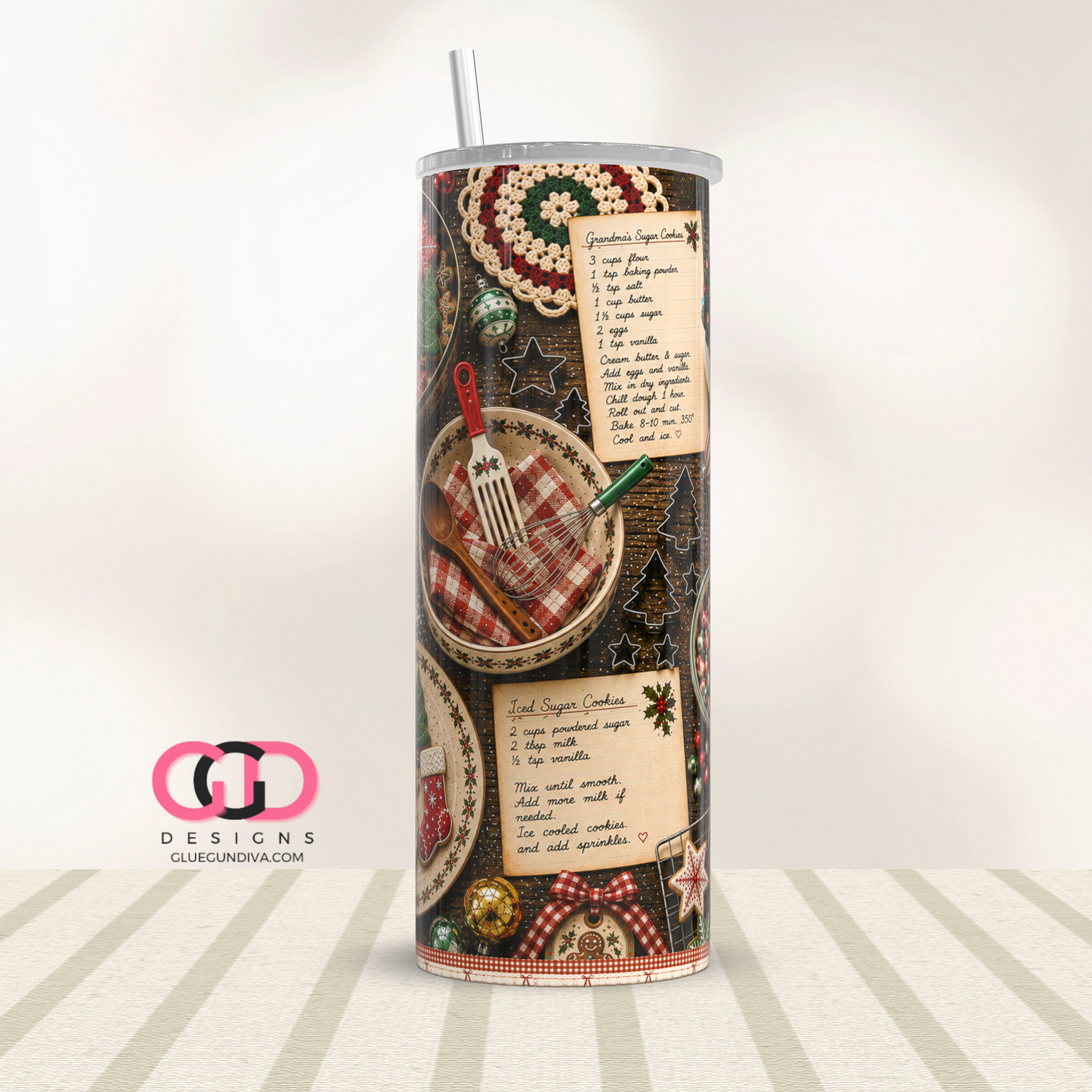 Vintage Christmas Cookies-  Digital tumbler wrap for 20 oz skinny straight tumbler