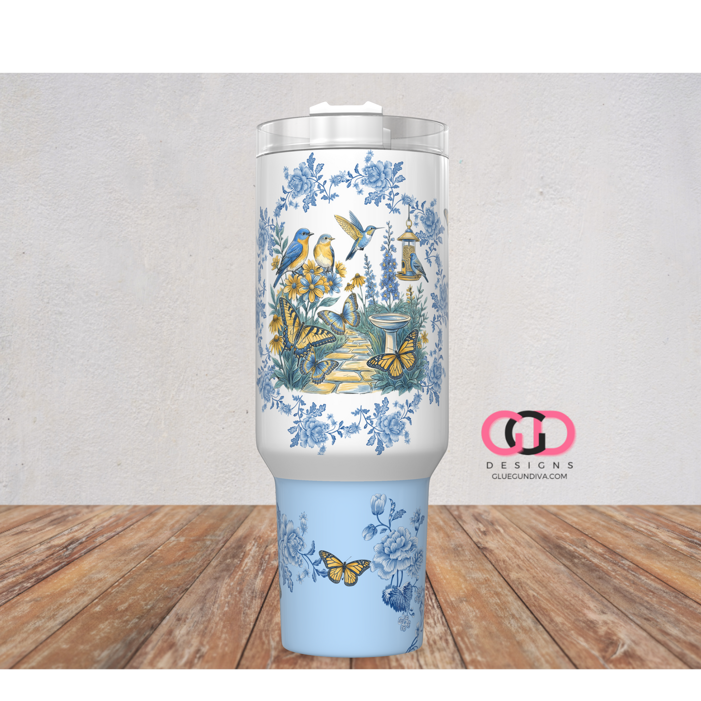 Birds Flowers Chinoiserie -   Digital tumbler wrap for 40 oz tumbler