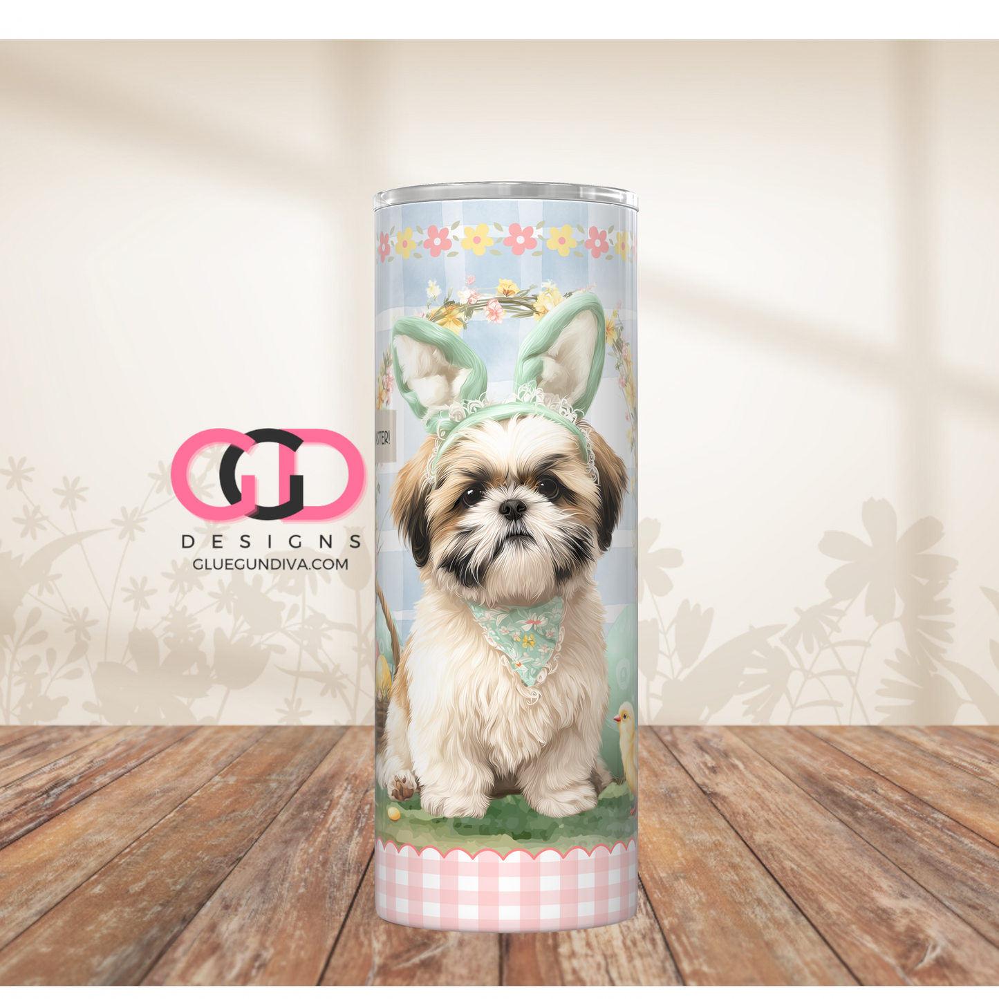 Shih Tzu Easter Puppy  -  Digital tumbler wrap for 20 oz skinny straight tumbler