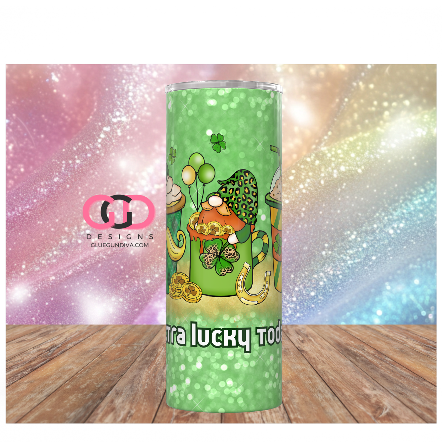 Extra Lucky - Digital tumbler wrap for 20 oz skinny straight tumbler