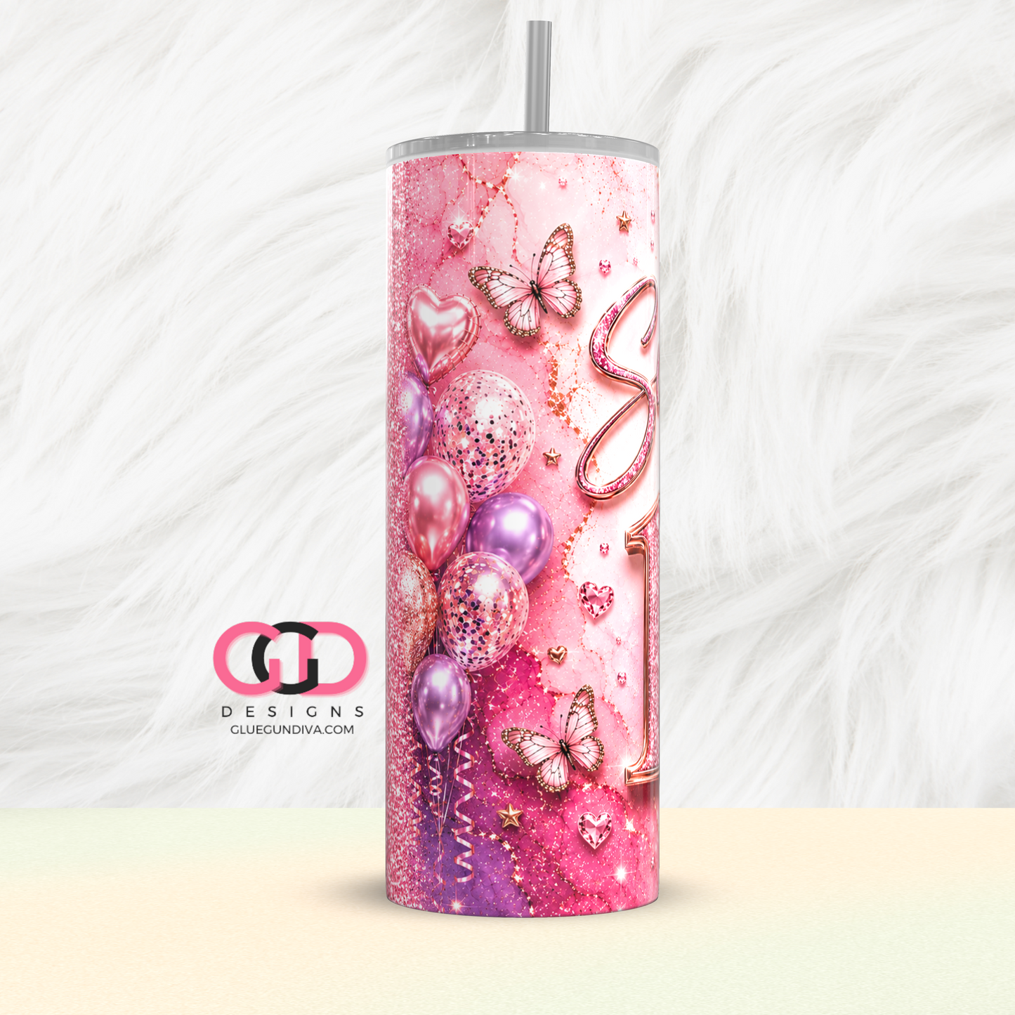 Sweet 16 glitter butterflies -  Digital tumbler wrap for 20 oz skinny straight tumbler