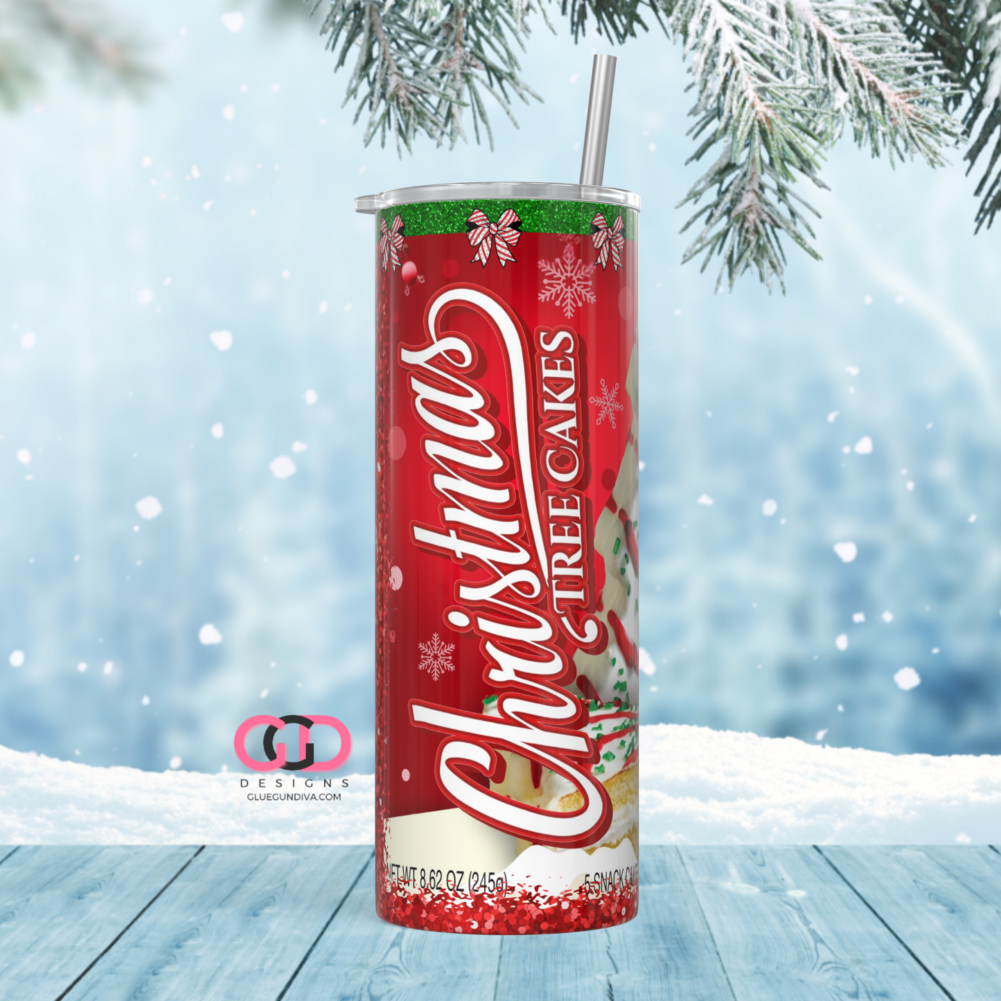 Santa Tree Cake -  Digital tumbler wrap for 20 oz skinny straight tumbler