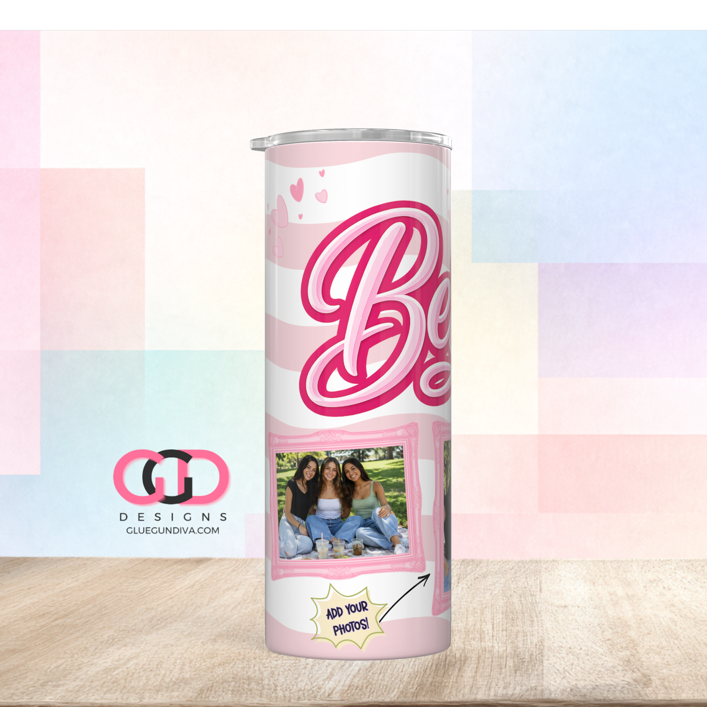 Besties in Pink -   Digital tumbler wrap for 20 oz skinny straight tumbler