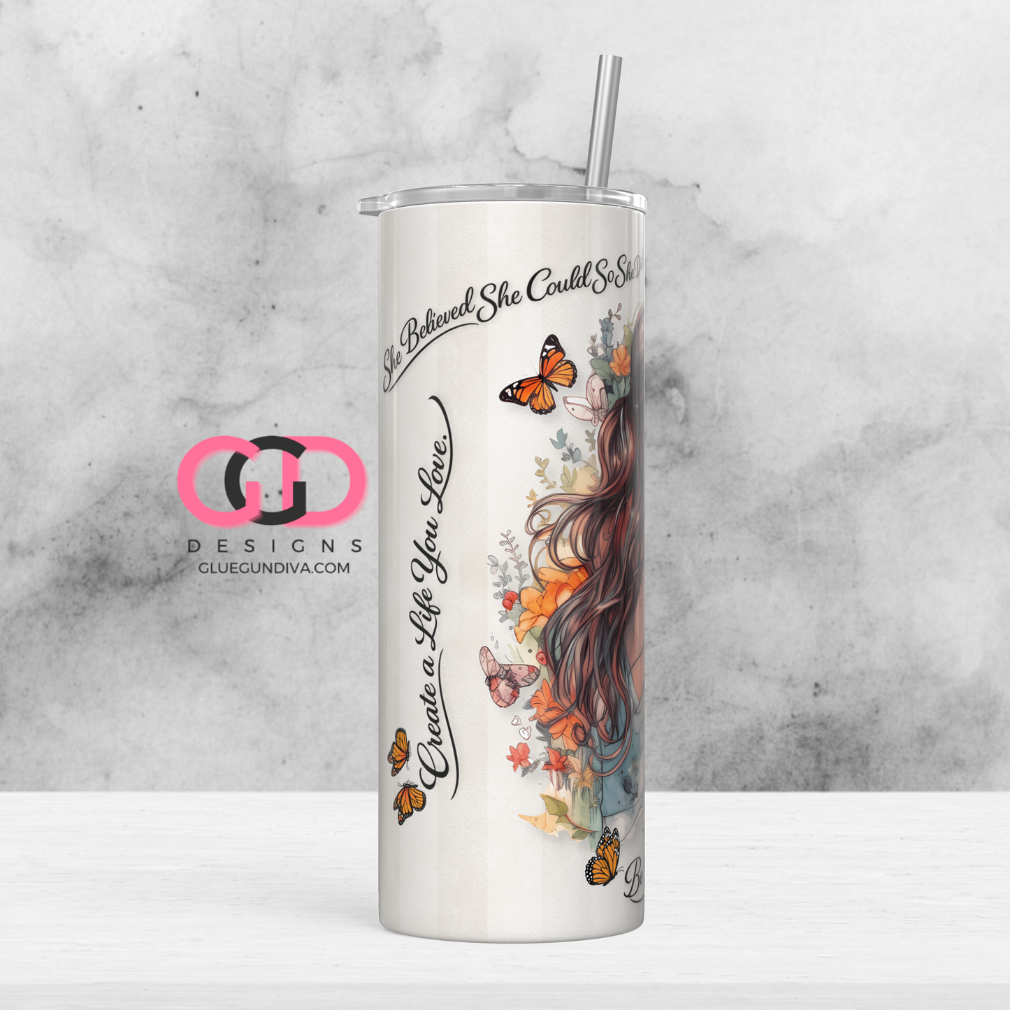 Monarch Femme -   Digital tumbler wrap for 20 oz skinny straight tumbler