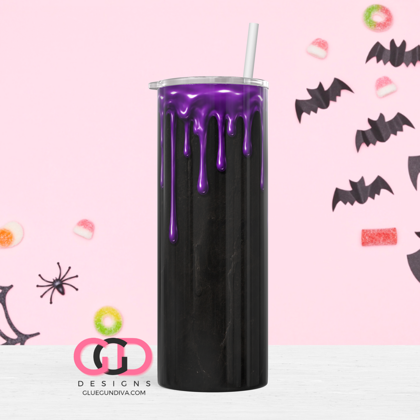 Halloween Wax Drip Candle Purple and Black -  Digital tumbler wrap for 20 oz skinny straight tumbler
