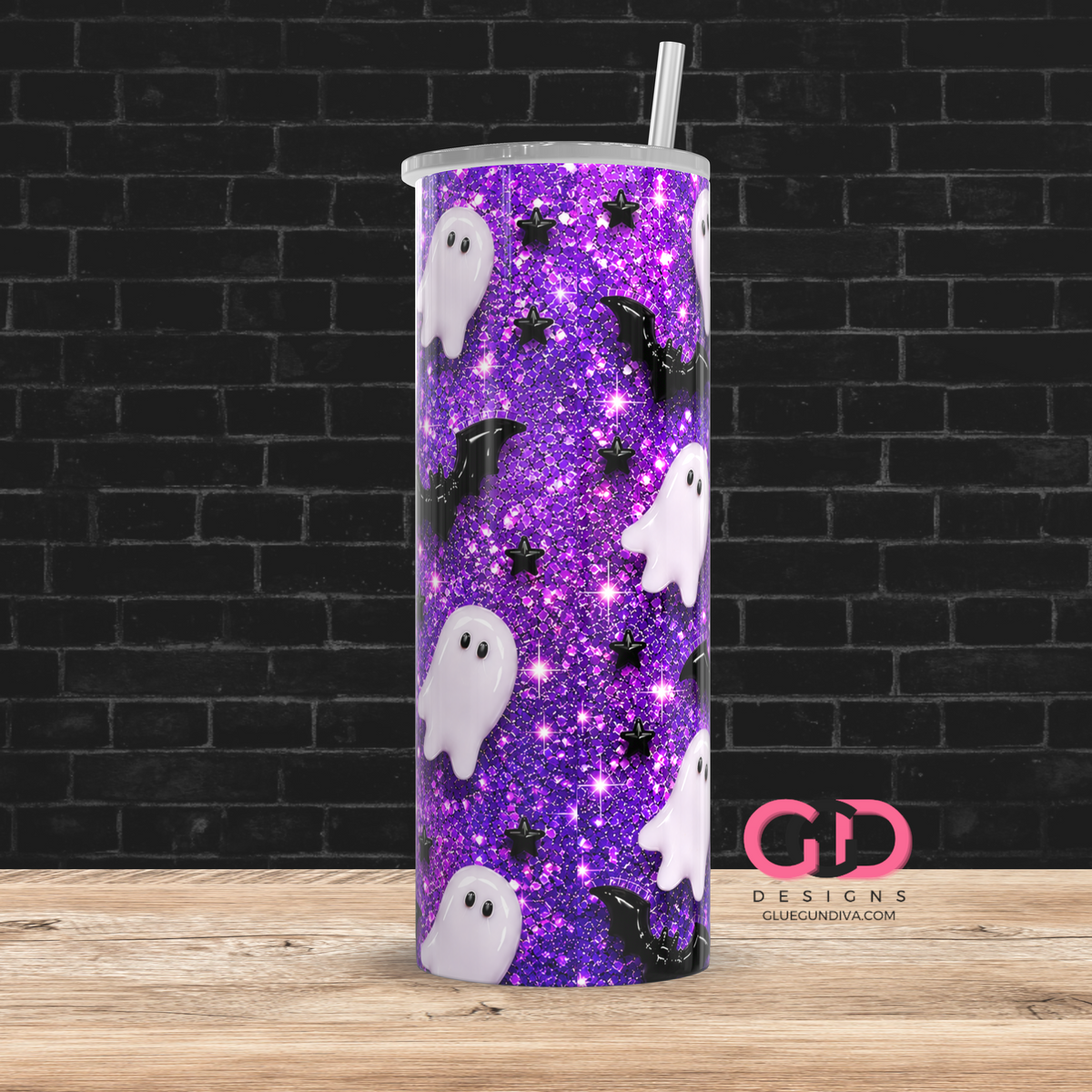Glossy Ghosts Purples -  Digital tumbler wrap for 20 oz skinny straight tumbler