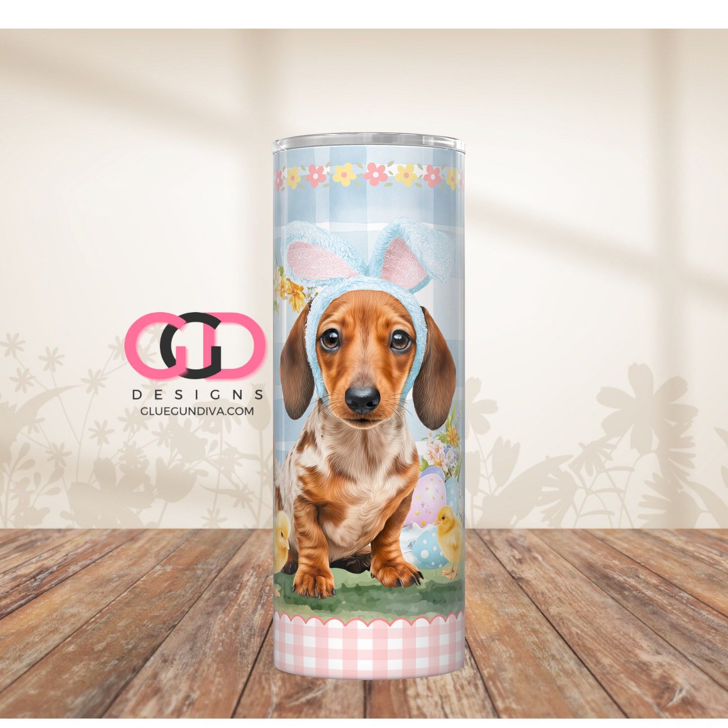 Dachshund Easter Puppy Brown -  Digital tumbler wrap for 20 oz skinny straight tumbler