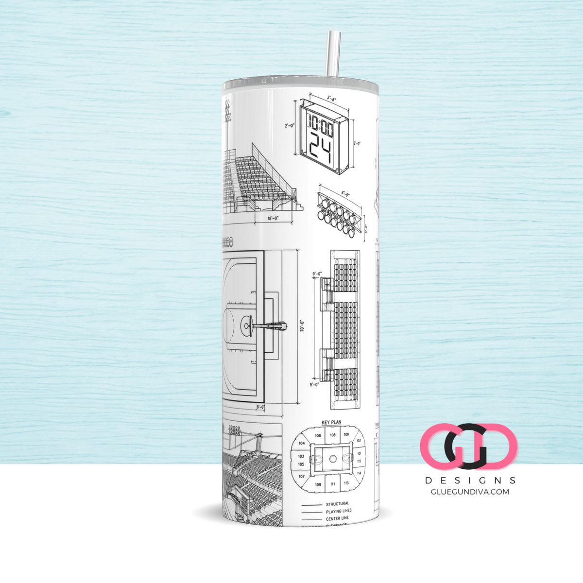 Basketball Blueprint - Digital tumbler wrap for 20 oz skinny straight tumbler