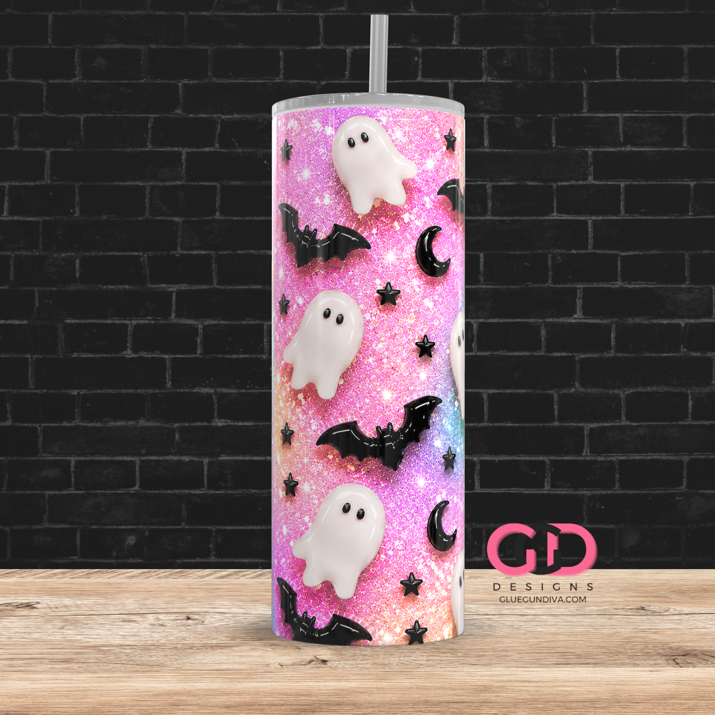 Glossy Ghosts Sherbert -  Digital tumbler wrap for 20 oz skinny straight tumbler