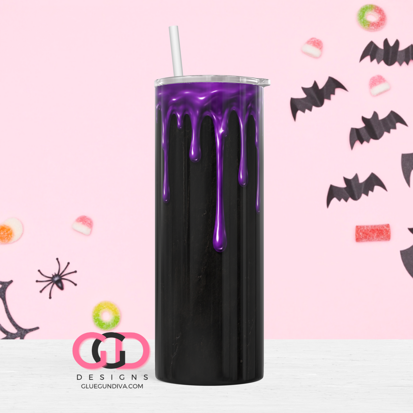 Halloween Wax Drip Candle Purple and Black -  Digital tumbler wrap for 20 oz skinny straight tumbler