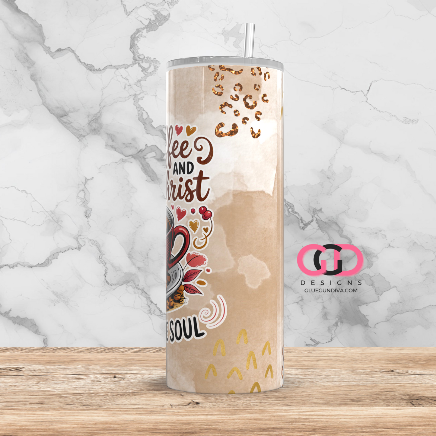 Coffee and Christ -   Digital tumbler wrap for 20 oz skinny straight tumbler