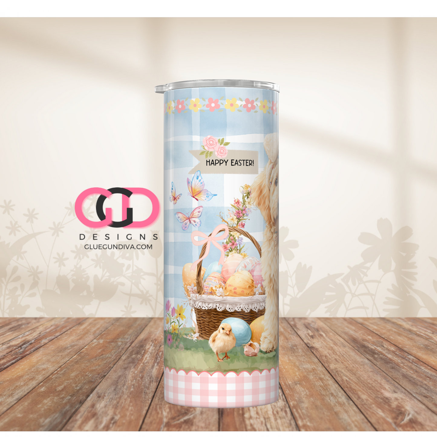 Golden Doodle Easter Puppy-  Digital tumbler wrap for 20 oz skinny straight tumbler