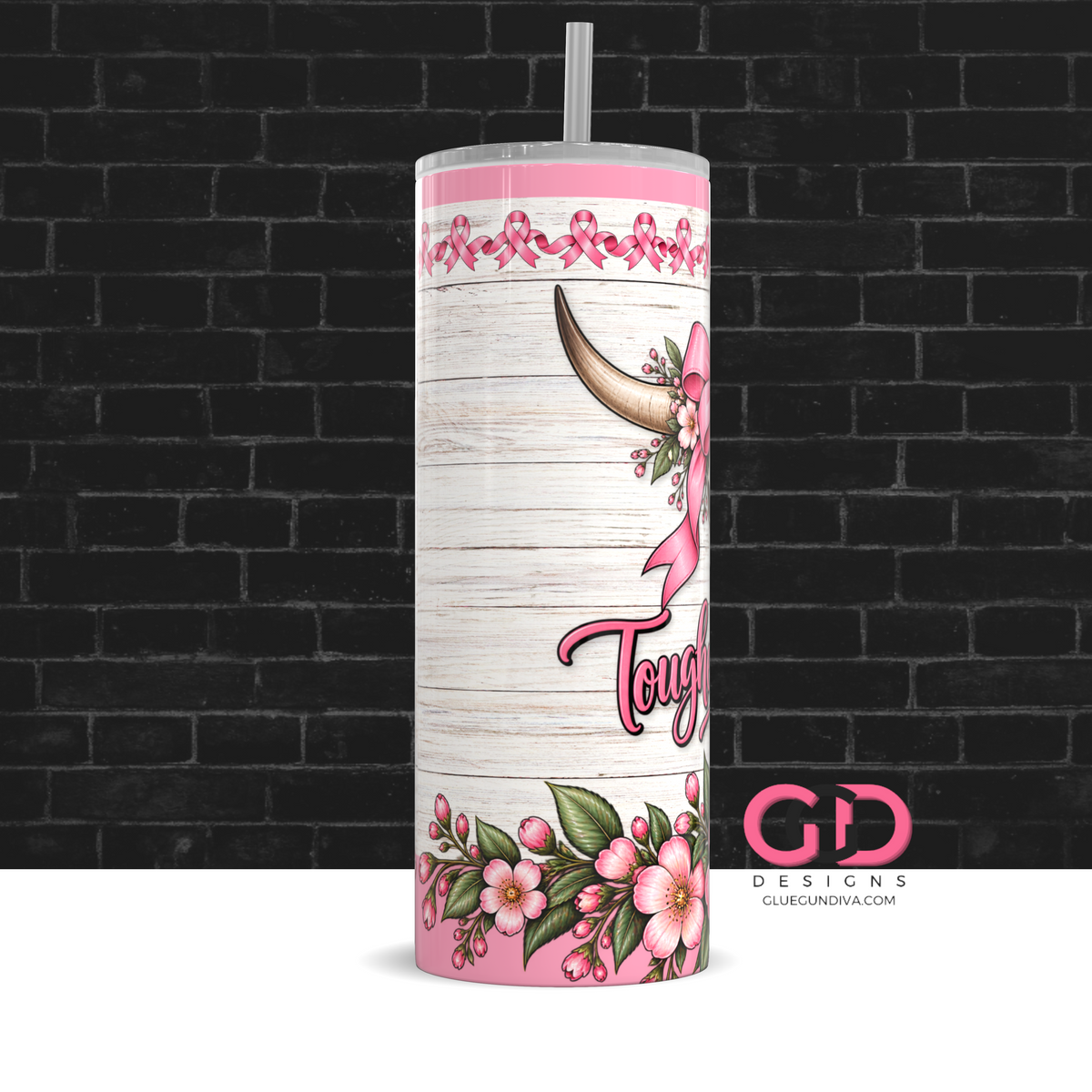 Tougher Than Cancer - Digital tumbler wrap for 20 oz skinny straight tumbler