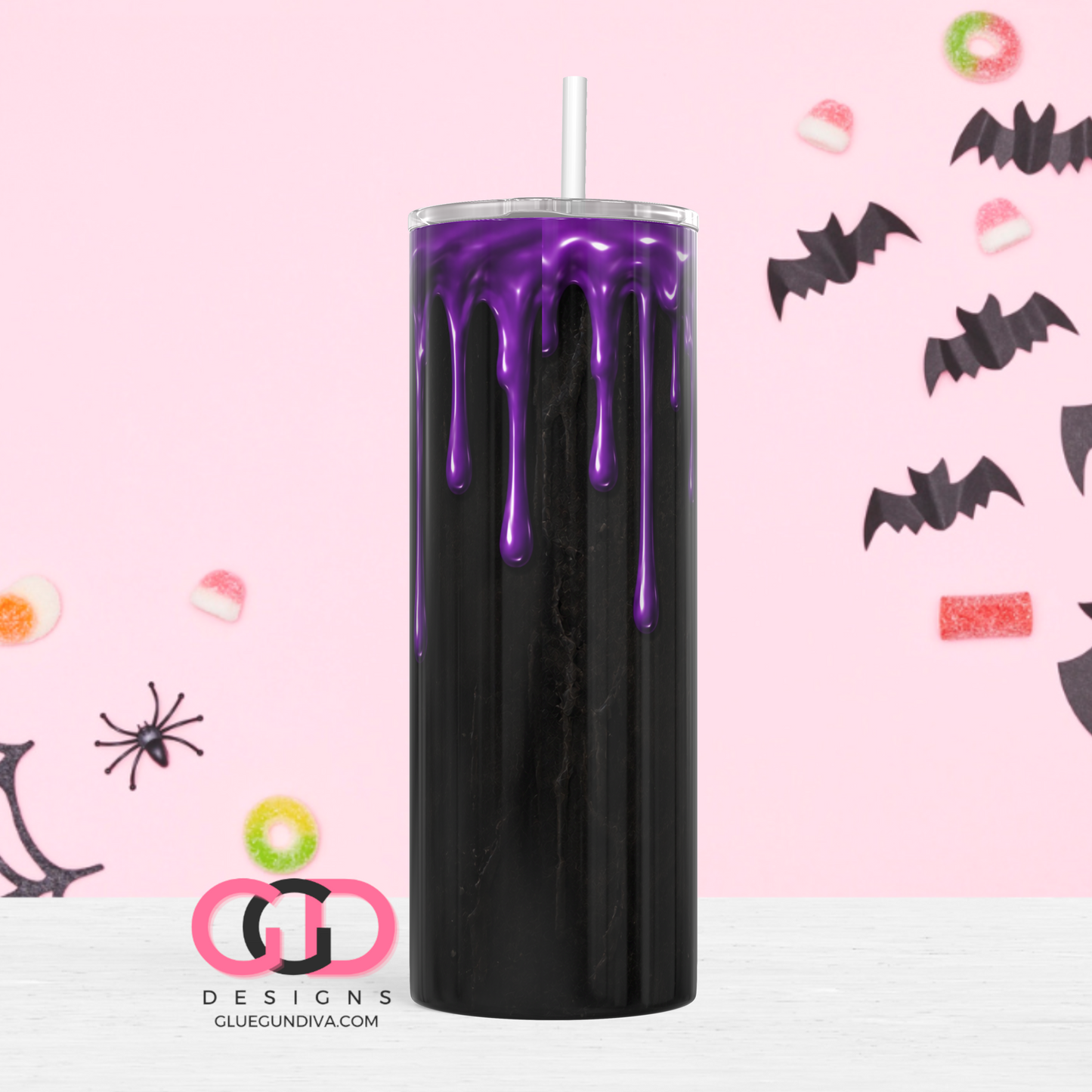 Halloween Wax Drip Candle Purple and Black -  Digital tumbler wrap for 20 oz skinny straight tumbler