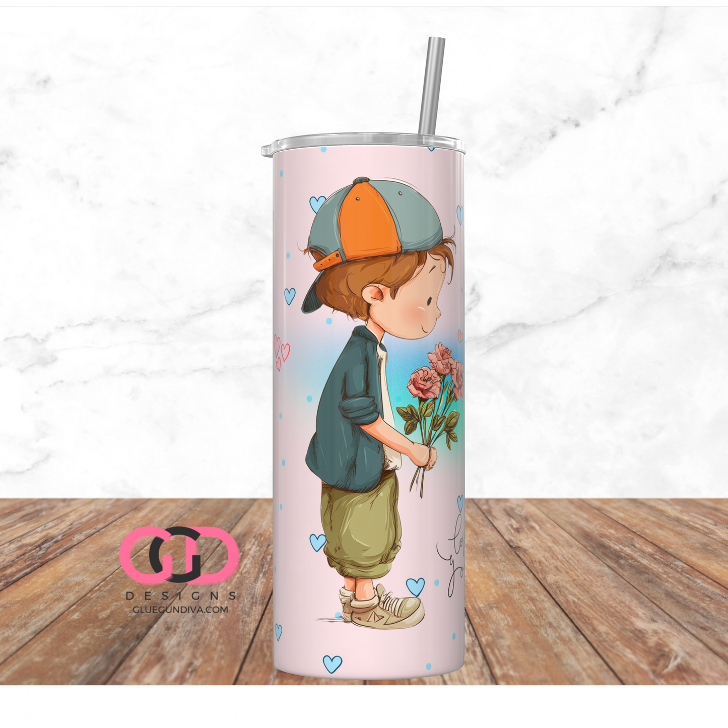 Love You Light Brown Hair - Digital tumbler wrap for 20 oz skinny straight tumbler