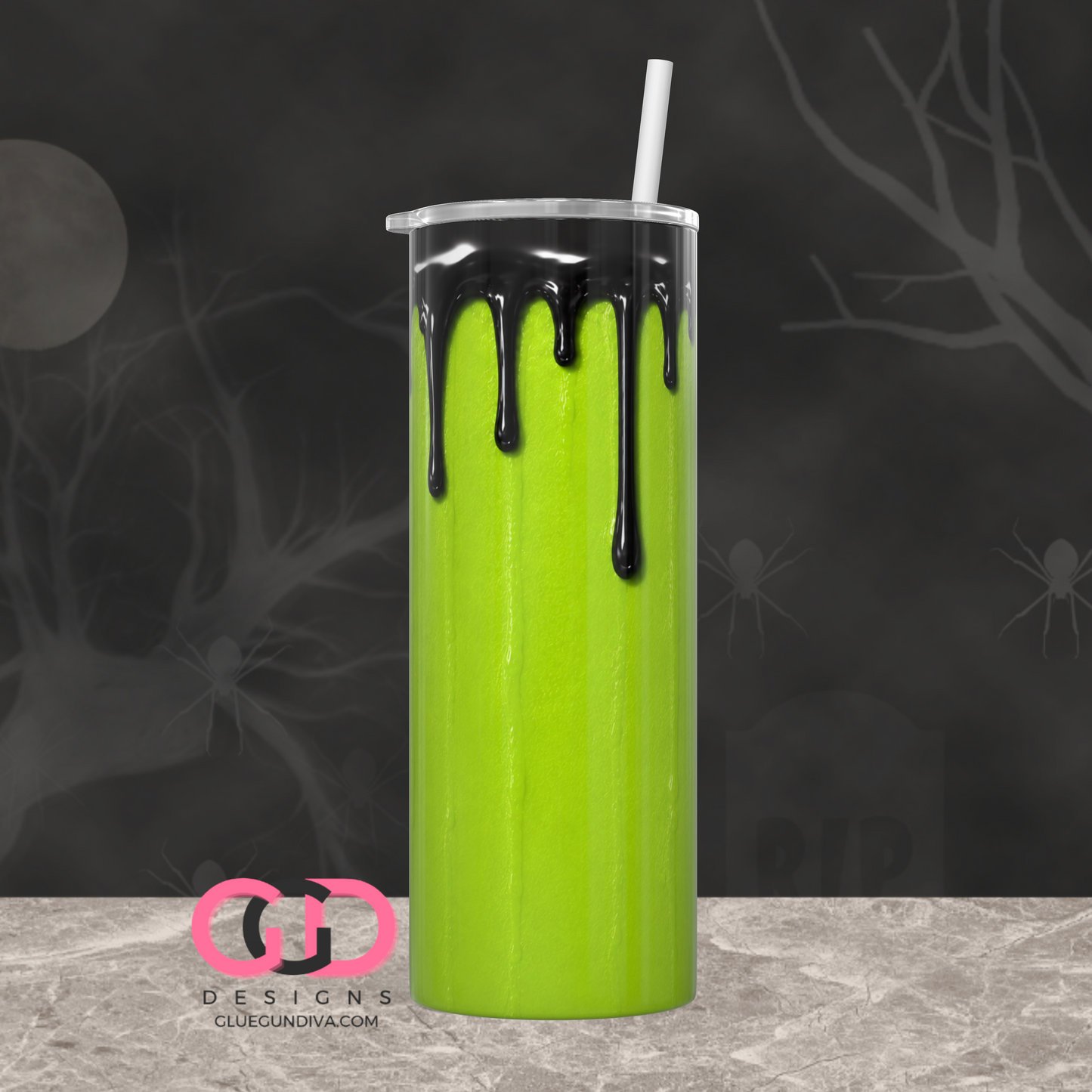 Halloween Wax Drip Candle Black and Green -  Digital tumbler wrap for 20 oz skinny straight tumbler