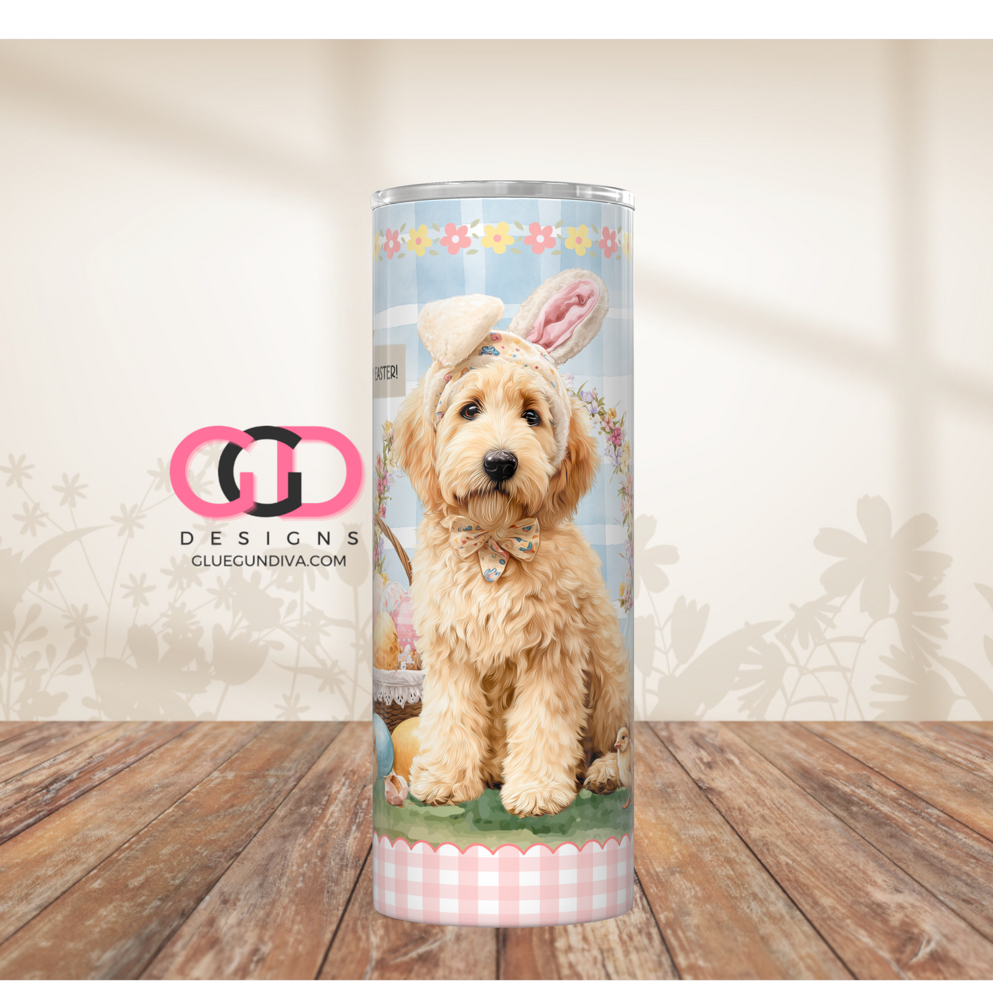 Golden Doodle Easter Puppy-  Digital tumbler wrap for 20 oz skinny straight tumbler