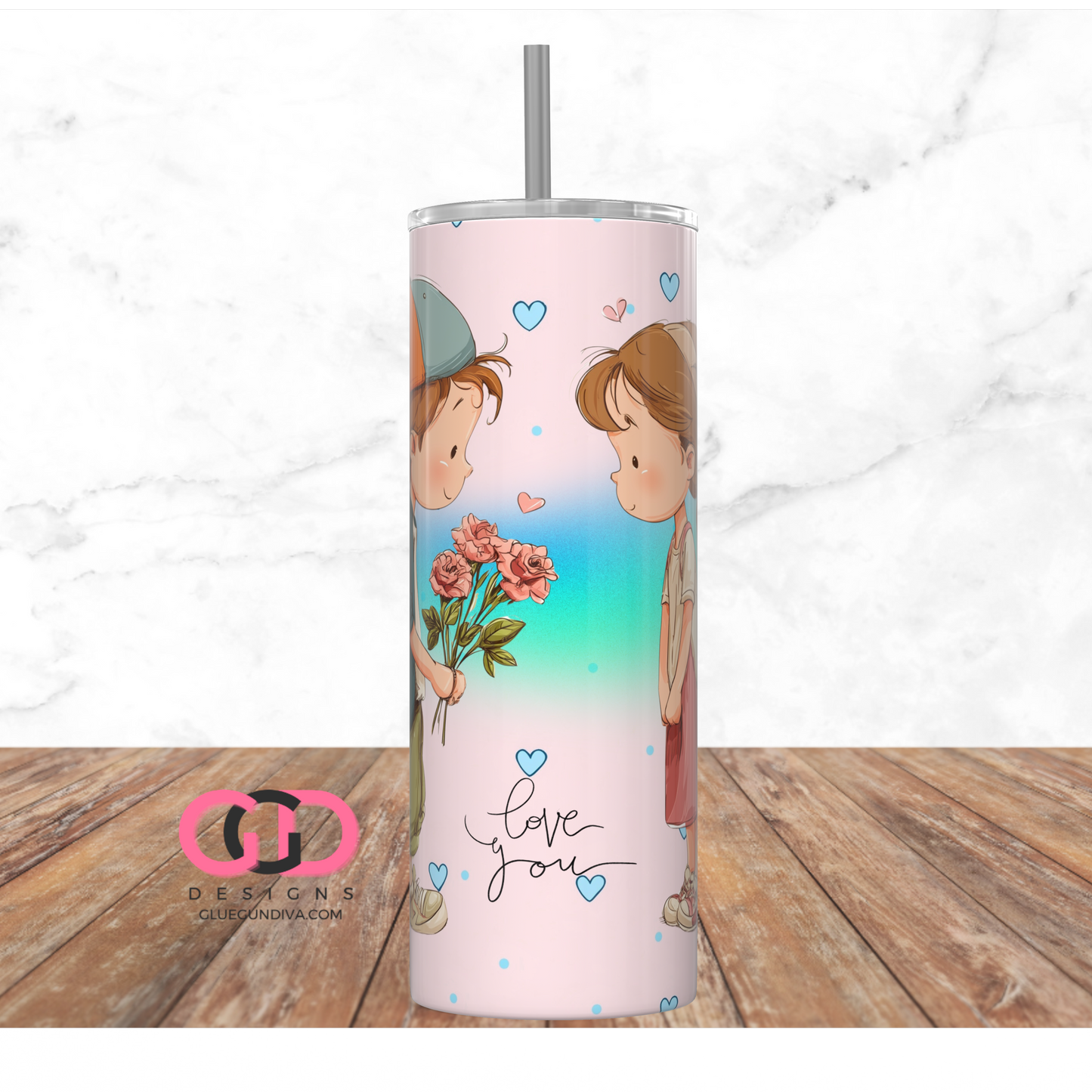Love You Light Brown Hair - Digital tumbler wrap for 20 oz skinny straight tumbler