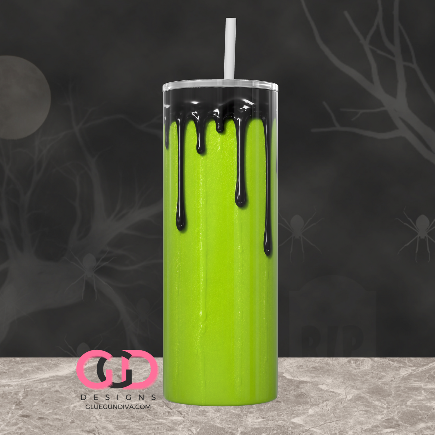 Halloween Wax Drip Candle Black and Green -  Digital tumbler wrap for 20 oz skinny straight tumbler
